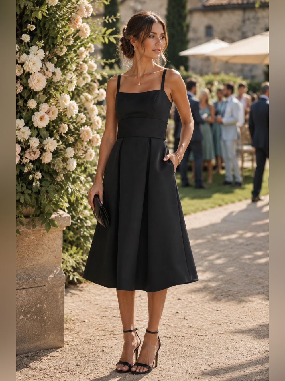 NEW Amsale Faille Cocktail Midi Dress Black